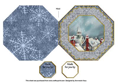 Christmas Rooftops Octagon Lace Picture Fold Card
