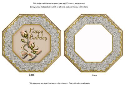 Cream Roses Birthday Octagon Lace Card Base Shaker Frame