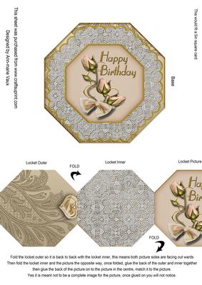 Cream Roses Birthday Octagon Lace Locket Card Front