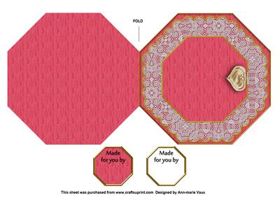 Pink Green Roses Birthday Octagon Lace Locket Fold Card