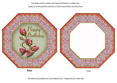 Pink Green Rose Birthday Octagon Lace Card Base Shaker Frame