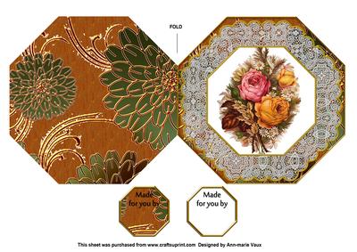 Harvest Roses Birthday Octagon Lace Picture Fold Card