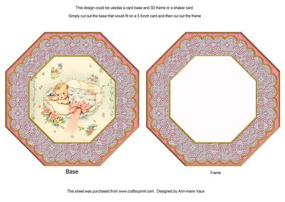 Baby Girl Octagon Lace Card Base Shaker Frame