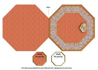 Peach Roses Birthday Octagon Lace Locket Fold Card