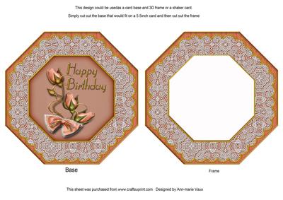 Peach Roses Birthday Octagon Lace Card Base Shaker Frame