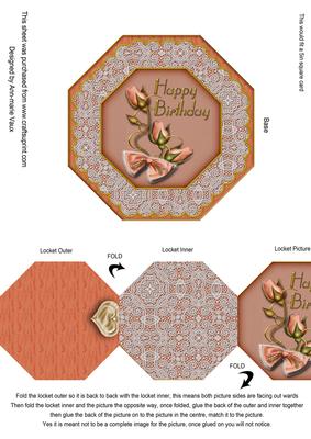 Peach Roses Birthday Octagon Lace Locket Card Front