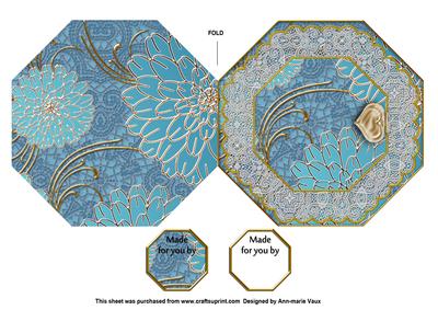 Blue Wedding Rose Octagon Lace Locket Fold Card
