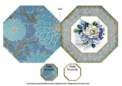 Blue Wedding Rose Octagon Lace Picture Fold Card