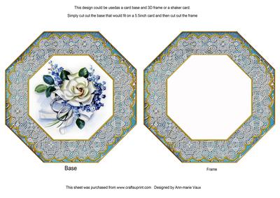 Blue Wedding Rose Octagon Lace Card Base Shaker Frame