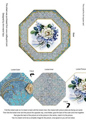 Blue Wedding Rose Octagon Lace Locket Card Front