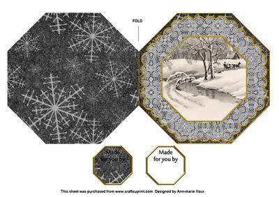 Snow Ride Octagon Lace Picture Fold Card