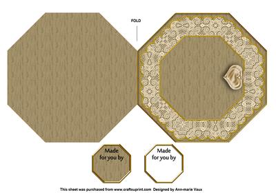 Vintage Cream Roses Octagon Lace Locket Fold Card