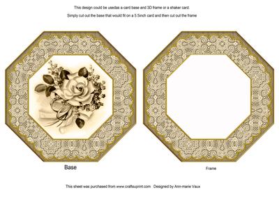 Vintage Cream Roses Octagon Lace Card Base Shaker Frame