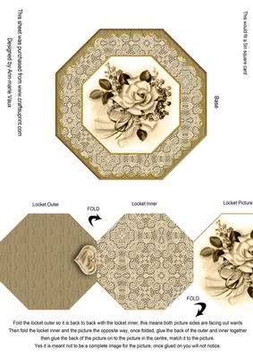 Vintage Cream Roses Octagon Lace Locket Card Front