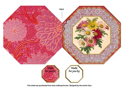 Crazee Daisies Pink Octagon Lace Picture Fold Card