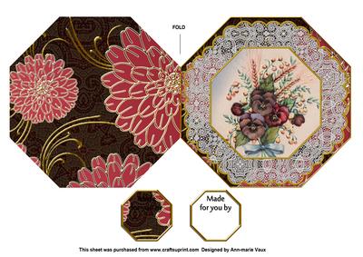Colourful Pansies Octagon Lace Picture Fold Card
