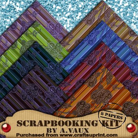 Floral Textured Deep Stripe 8 Scrapbooking Papers Kit