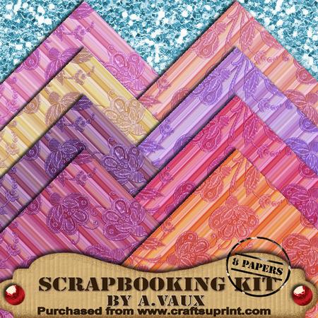 Floral Textured Pastel Stripe 8 Scrapbooking Papers Kit