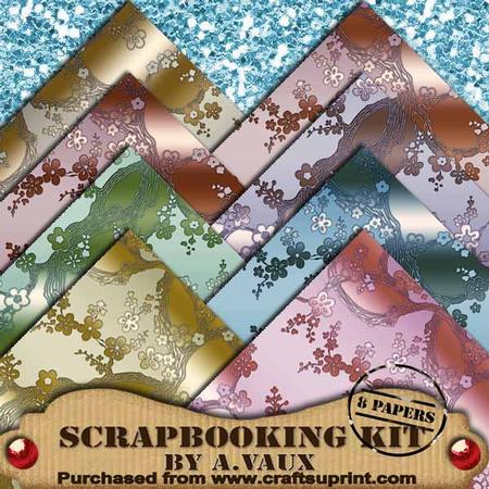 Oriental Blossoms Pastel Metallics Scrapbooking 8 Papers Kit