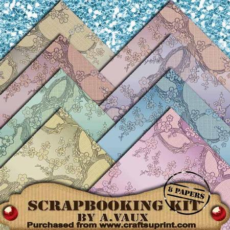 Oriental Blossoms Pastels Scrapbooking 8 Papers Kit