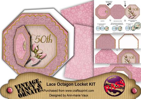 Pink Rose 50th Octagon Lace 3D Locket Kit