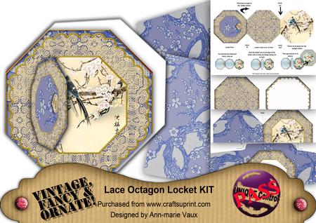 Oriental Blue Bird Octagon Lace 3D Locket Kit