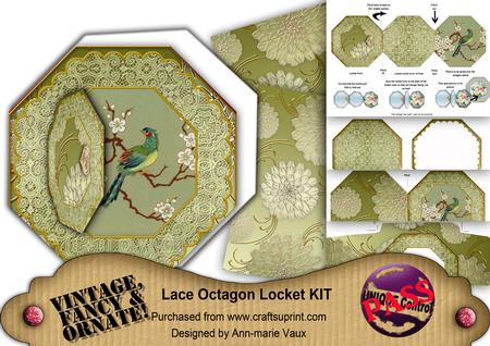 Oriental Green Bird Octagon Lace 3D Locket Kit