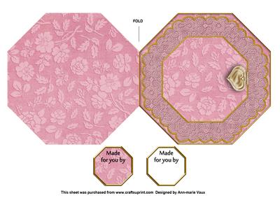 Pink Rose 50th Octagon Lace Locket Fold Card