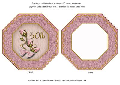 Pink Roses 50th Octagon Lace Card Base Shaker Frame