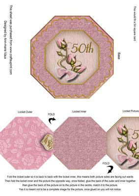 Pink Roses 50th Lace Octagon Locket Card Front