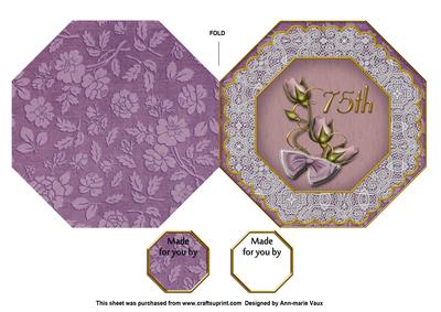 Lilac Roses 75th Octagon Lace Picture Fold Card