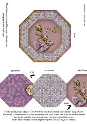 Lilac Roses 75th Lace Octagon Locket Card Front