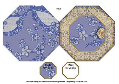 Oriental Blue Bird Octagon Lace Locket Fold Card
