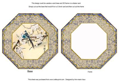 Oriental Blue Bird Octagon Lace Card Base Shaker Frame