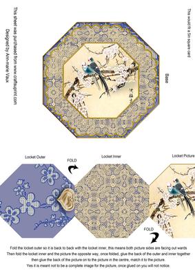 Oriental Blue Bird Lace Octagon Locket Card Front