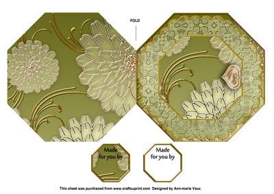 Oriental Green Bird Octagon Lace Locket Fold Card