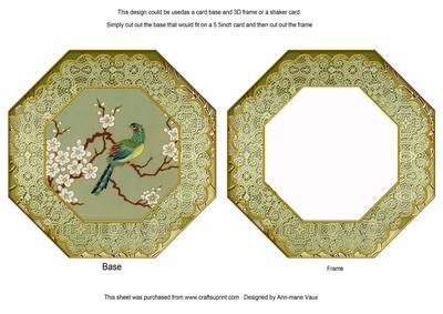 Oriental Green Bird Octagon Lace Card Base Shaker Frame