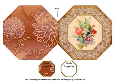 Mixed Floral Bouquet Octagon Lace Picture Fold Card
