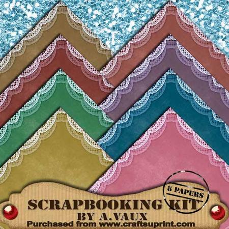 Vintage Washed Tea Lace Edge Scapbooking Paper Kit