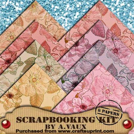 Big Florals Set 1 Pastels Scapbooking Paper Kit