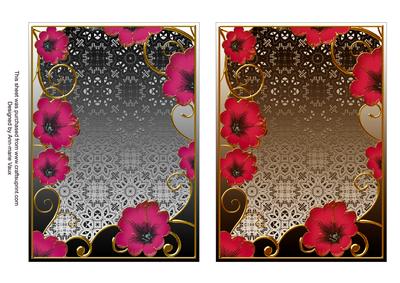 Metallic Silver and Pink Floral 7x5in Card Base Edger