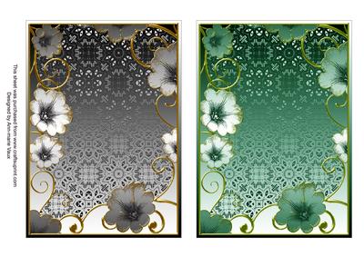 Metallic Silver and Green Floral 7x5in Card Base Edger
