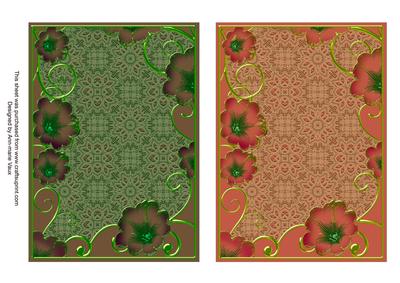 Green and Deep Peach Lace Floral 7x5in Card Base Edger