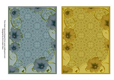 Blue and Olive Lace Floral 7x5in Card Base Edger