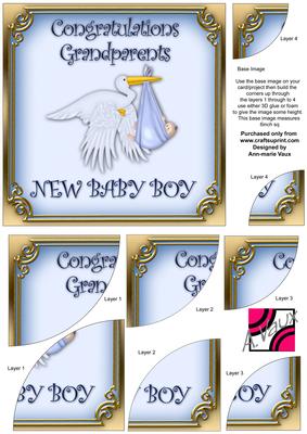 Congrats Grandparents Baby Boy Stork 6in Corner Stackers