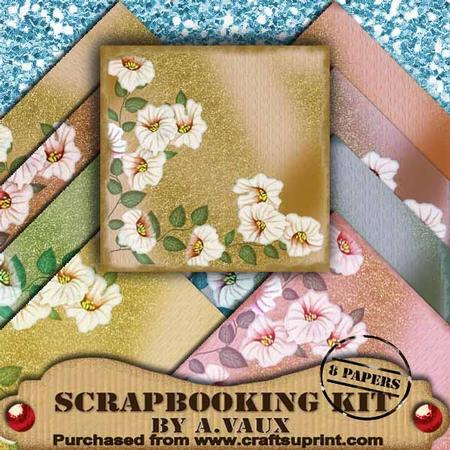 Floral Grunge Mid Tones 8 Scrapbooking Papers Kit