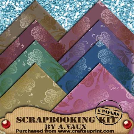 Satin Mid Vintage Floral 8 Scrapbooking Papers Kit