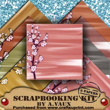 Oriental Blossom Painted 8 Scrapbooking Papers Kit