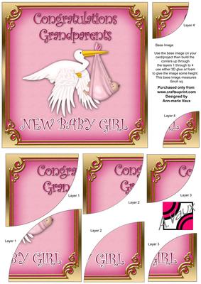 New Baby Girl Grandparents Stork 6in Duo Corner Stacker
