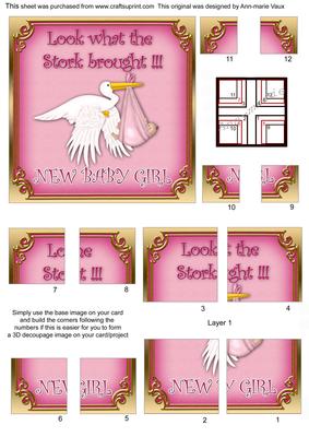 Look What the Stork Brought Baby Girl 5in 4 Corner Stacker
